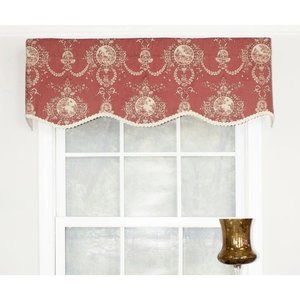 RLF Home Cameo Toile Crimson Provance Window Valance in Red for 48'' W